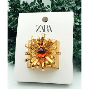 Gold-Tone Ribbon-Style Brooch With Orange -Like Centerpiece Design by ZARA